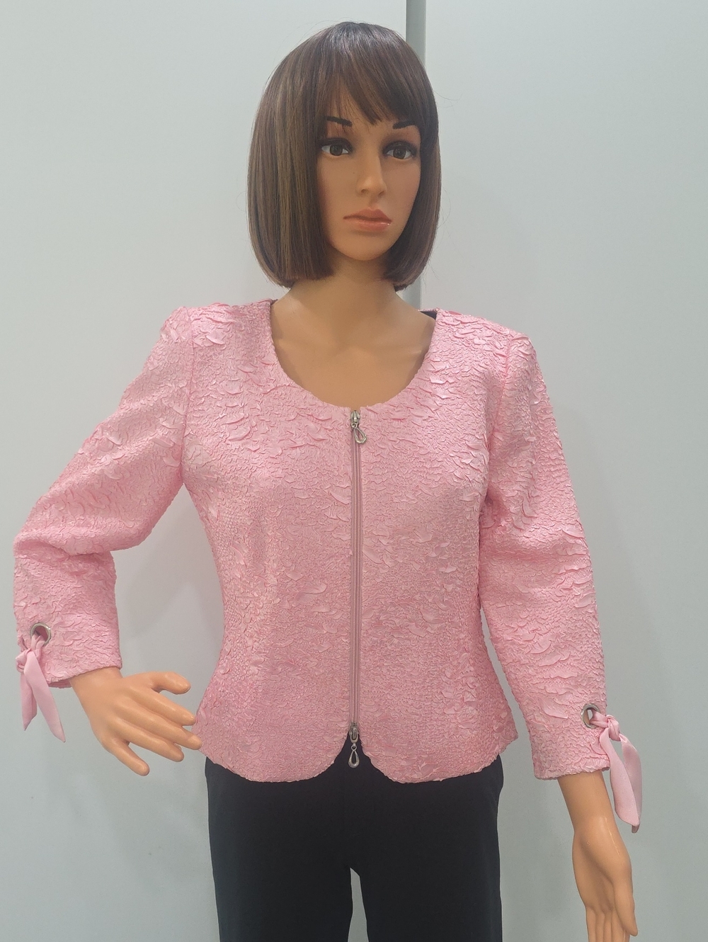 Joseph Ribkoff Pink Textured Zip-Front Dressy Women's Jacket-Size 4